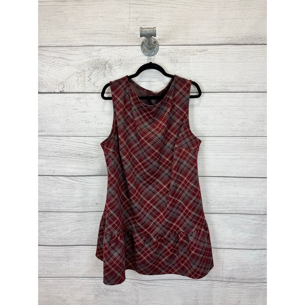 Cider Plus Size Burgundy Gray Plaid Sleeveless Ruffle Dress Size 4XL